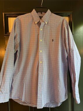 Ralph Lauren purple & Blue Plaid Button-Down Shirt. 100% cotton stretch